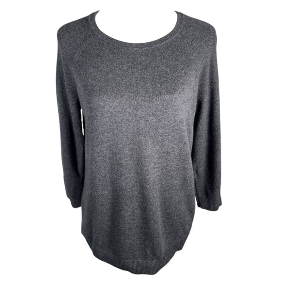 Banana Republic Charcoal Gray Crewneck Fine Tight Knit 3/4 Sleeve Sweater S - Picture 1 of 13